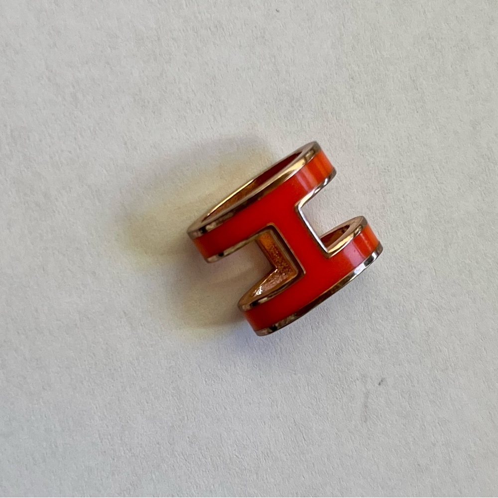 Hermes H Pop Orange Enamel Rose Gold Necklace Pendant